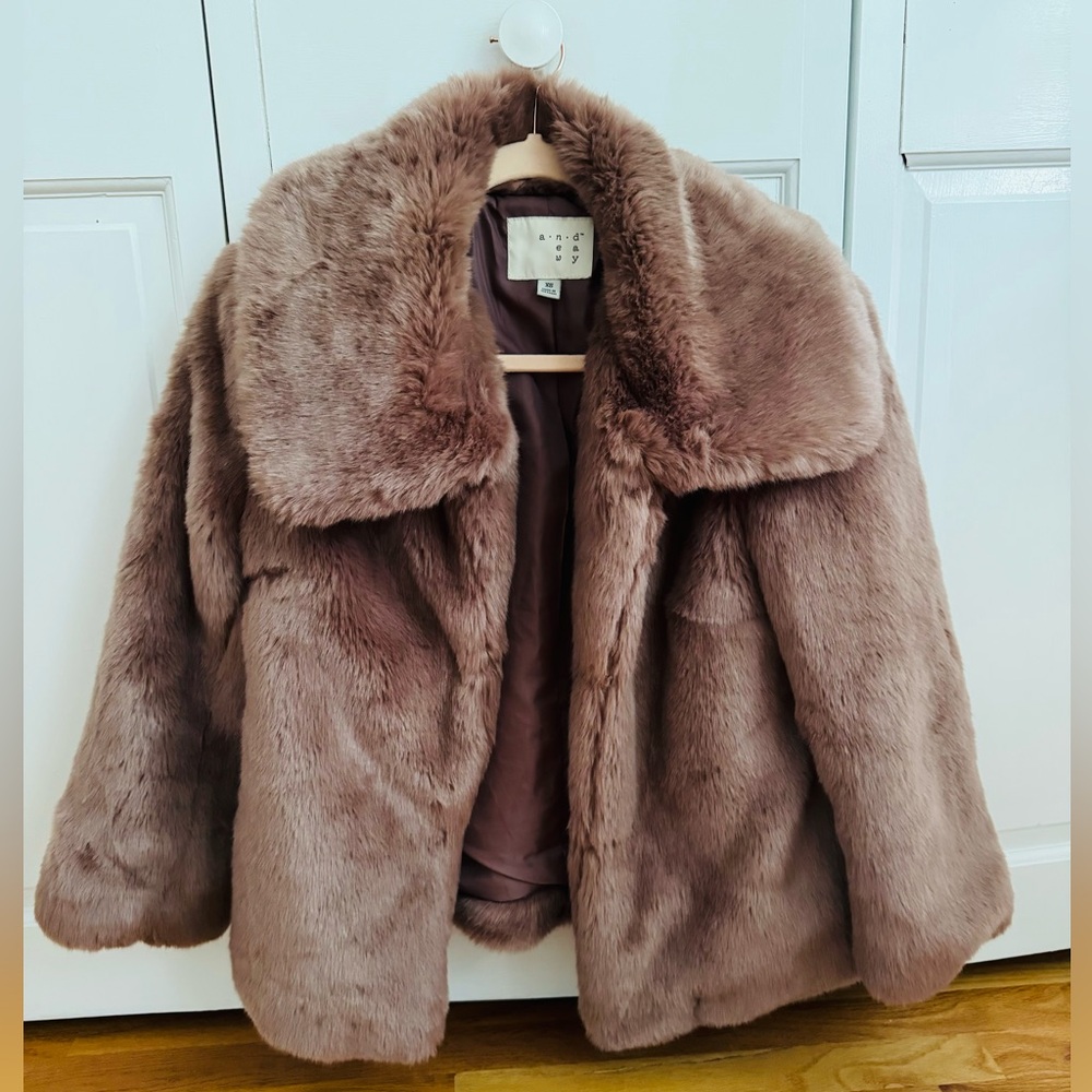 SOLD - A New Day Faux Fur Coat in Taupe